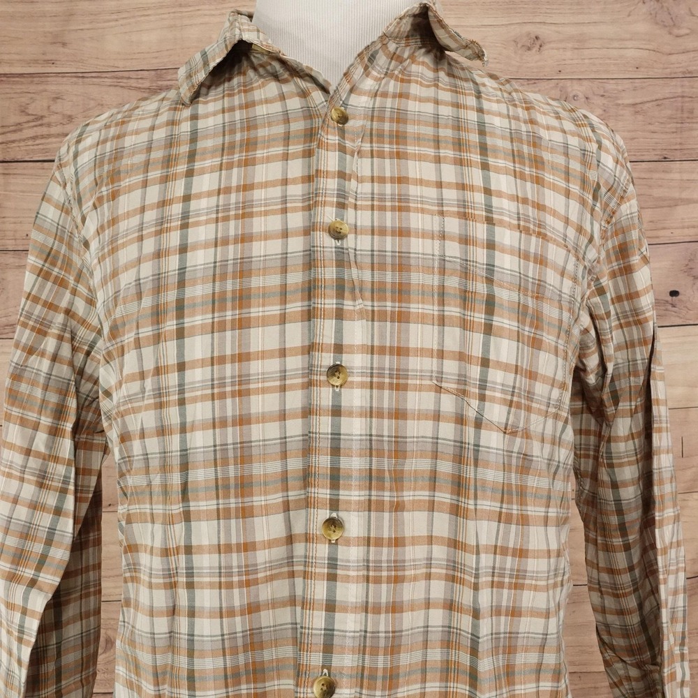 Dockers Shirt Mens L Beige Plaid Long Sleeve Button-Up Cotton Casual Pocket